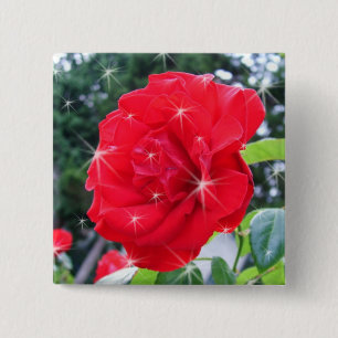 red rose flower with stars 15 cm square badge