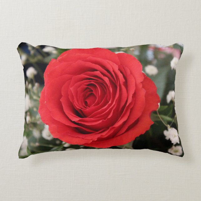 Red Rose Flowered Decorative Cushion (Front)