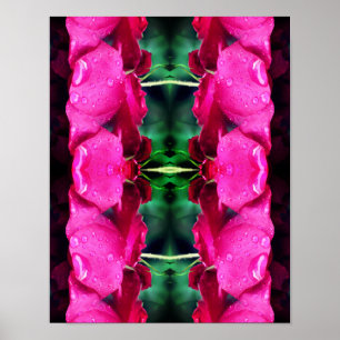 Red Rose Flowers And Raindrops Abstract Poster