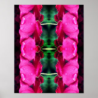 Red Rose Flowers And Raindrops Abstract Poster