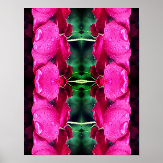 Red Rose Flowers And Raindrops Abstract  Poster (Front)