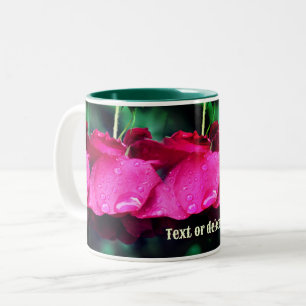 Red Rose Flowers And Raindrops Personalised Two-Tone Coffee Mug