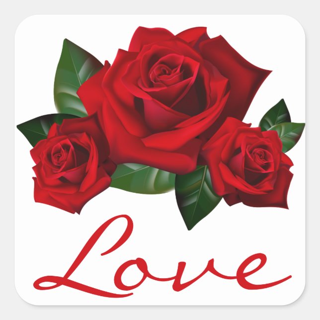 Red Rose Flowers Floral Love Stickers (Front)