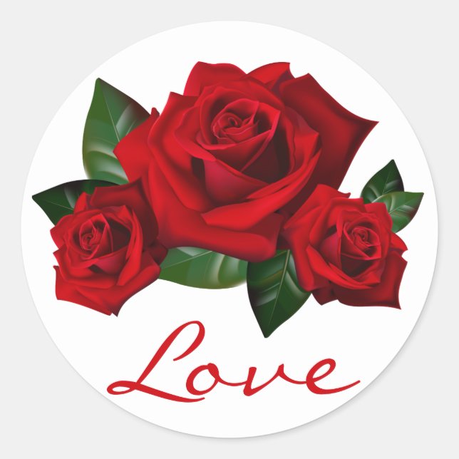 Red Rose Flowers Floral Love Wedding Party Classic Round Sticker (Front)