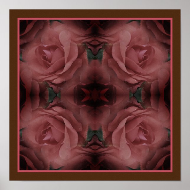 Red Rose Flowers Mirror Abstract Nature  Poster (Front)