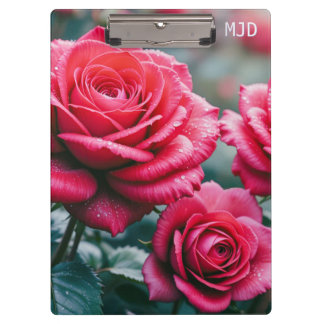 Red Rose Flowers Monogrammed Garden Lover's Clipboard