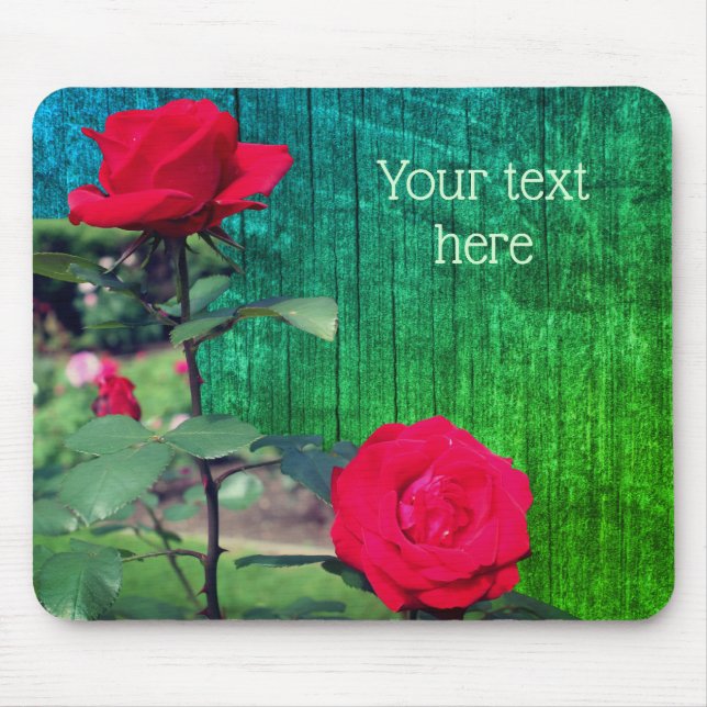 Red Rose Flowers Personalised Mouse Mat (Front)