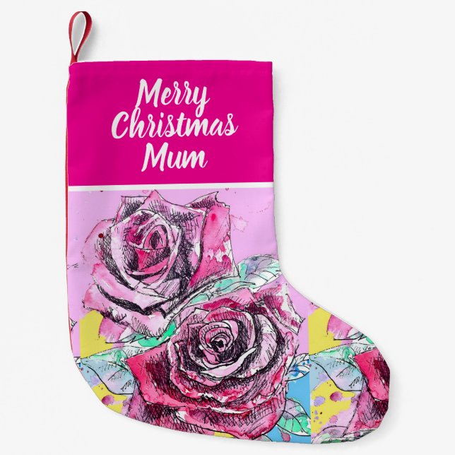 Red Rose Flowers Roses Floral Flower Christmas Small Christmas Stocking (Front)