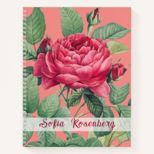 Red Rose Flowers with Green Leaves Monogram Notebook