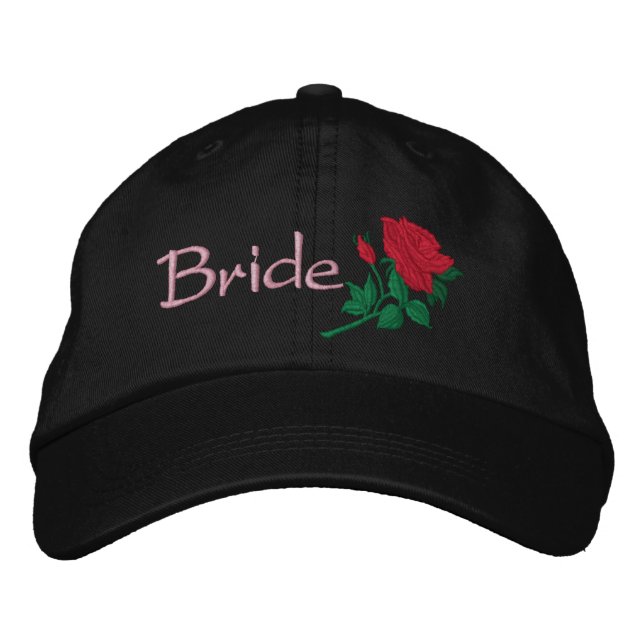 Red Rose for the Bride Embroidered Wedding Cap (Front)