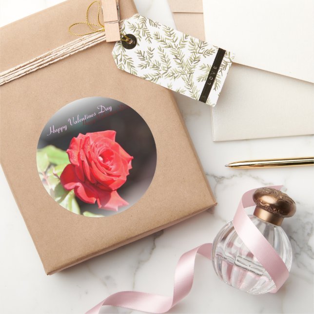 Red Rose For Valentines Day Classic Round Sticker (Gifting)