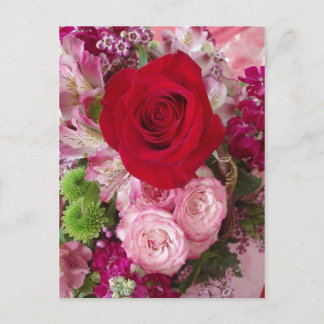 Red Rose Framed With Assorted Flowers and Roses Postcard