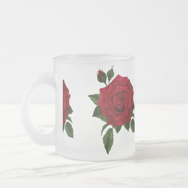 Red Rose Frosted Glass Coffee Mug (Left)