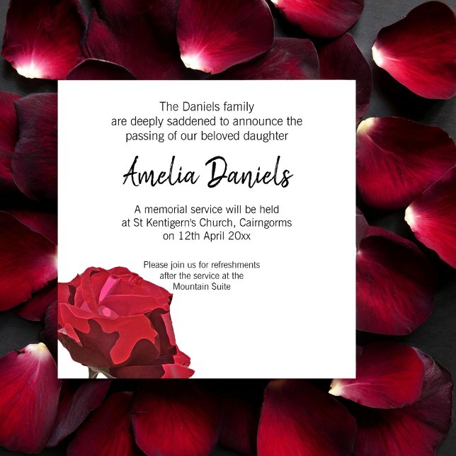 Red Rose Funeral Announcement Card (Creator Uploaded)