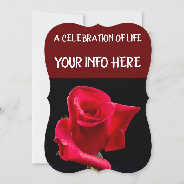 RED ROSE FUNERAL PRAYER CARDS, RED ROSE INVITATION (Front)