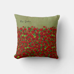 Red Rose Garden Field Vibrant Floral Cushion