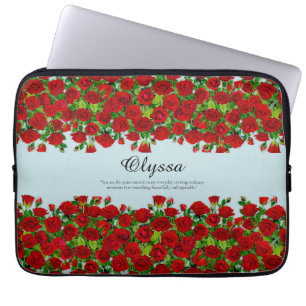 Red Rose Garden Floral Custom Name Romantic Laptop Sleeve