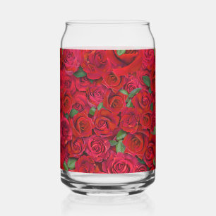 Red Rose Garden Floral Seamless Romantic Pattern Can Glass