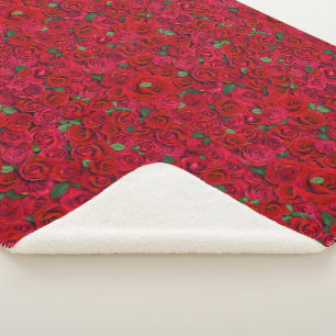 Red Rose Garden Floral Seamless Romantic Pattern Sherpa Blanket
