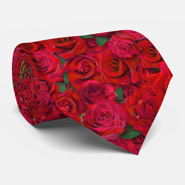 Red Rose Garden Floral Seamless Romantic Pattern Tie (Rolled)