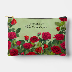 Red Rose Garden Valentine Floral Custom Text Accessory Pouch
