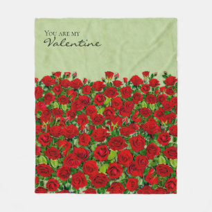 Red Rose Garden Valentine Floral Custom Text Fleece Blanket