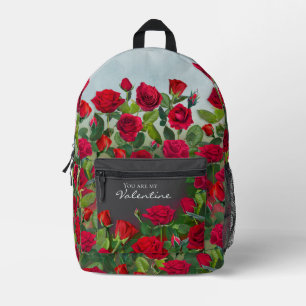 Red Rose Garden Valentine Floral Custom Text Printed Backpack