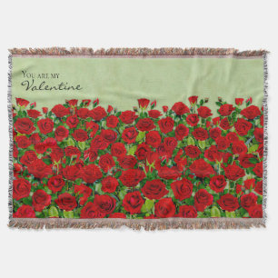 Red Rose Garden Valentine Floral Custom Text Throw Blanket