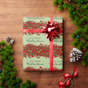 Red Rose Garden Valentine Floral Custom Text Wrapping Paper