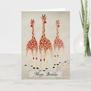 Red Rose Giraffes  Birthday  Card