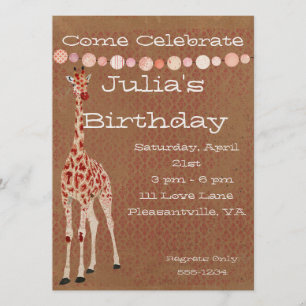 Red Rose Giraffes Birthday Invitation