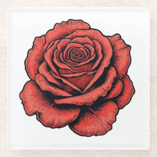 Red Rose Glass Coaster