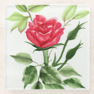 Red Rose Glass Coaster