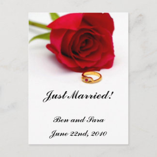 Red Rose & Gold Diamond Ring Announcement Postcard