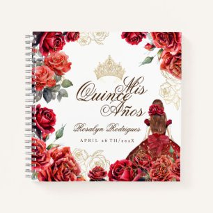 Red Rose Gold Elegant Mis Quince Guest Notebook