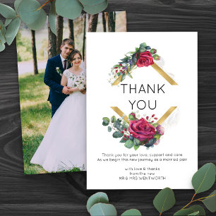 Red Rose Gold Geometric Frame Wedding Thank You
