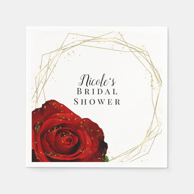 Red Rose Gold Geometric Glam Bridal Shower Napkin (Front)