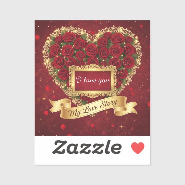 Red Rose Gold Glitter Love Story Sticker (Sheet)