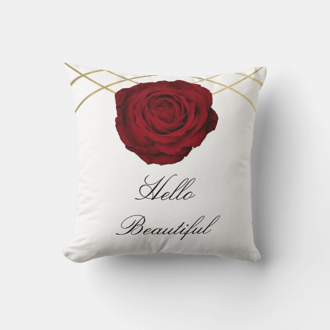 Red Rose & Gold Lines Floral Elegant Modern Glam Cushion (Front)