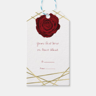 Red Rose & Gold Lines Floral Elegant Party Favour Gift Tags