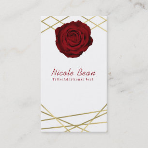 Red Rose & Gold Lines Floral Geometric Glam Business Card