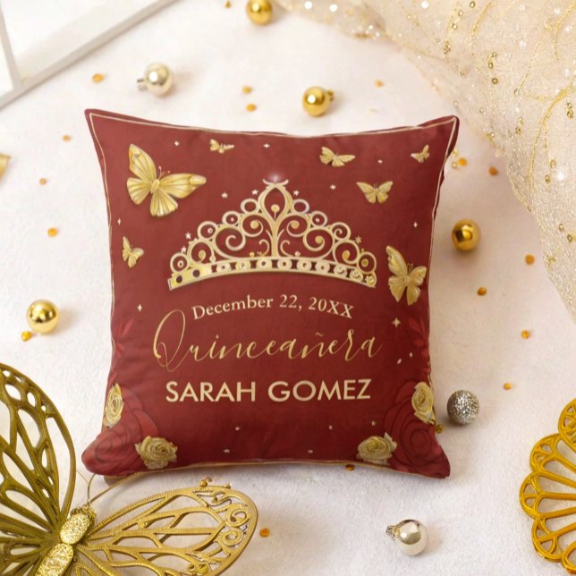  Red Rose Gold Quinceanera  Cushion (Creator Uploaded)