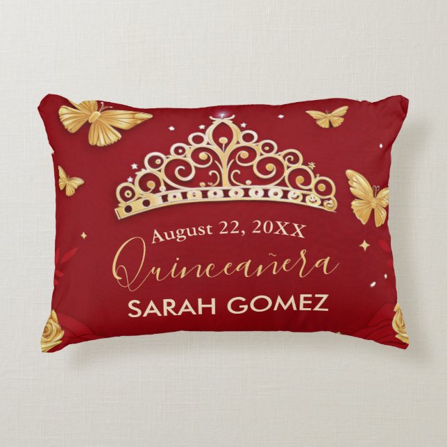  Red Rose Gold Quinceanera  Decorative Cushion (Front)
