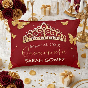  Red Rose Gold Quinceanera  Decorative Cushion