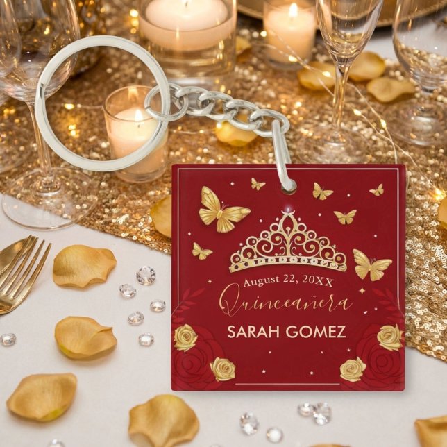  Red Rose Gold Quinceanera  Key Ring (Creator Uploaded)