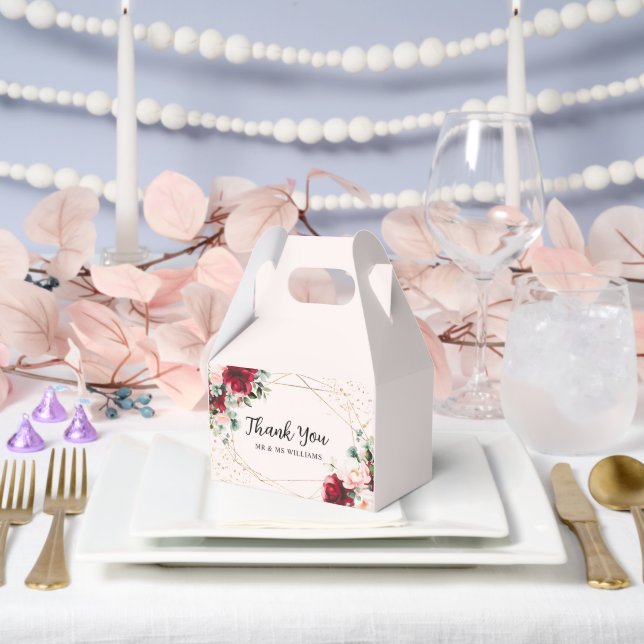 Red Rose & Gold Watercolor Floral  Favour Box (Wedding)