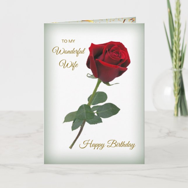 Red rose, golden confetti Wife Birthday Card (Front)
