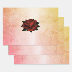 Red Rose Goth on Peach Wrapping Paper Sheets