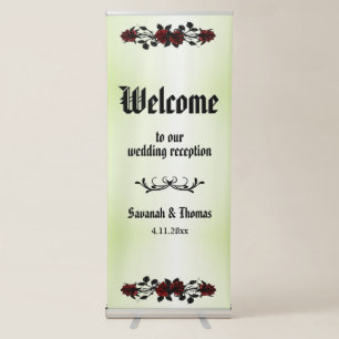 Red Rose Gothic Green Iron Gate Reception Welcome Retractable Banner