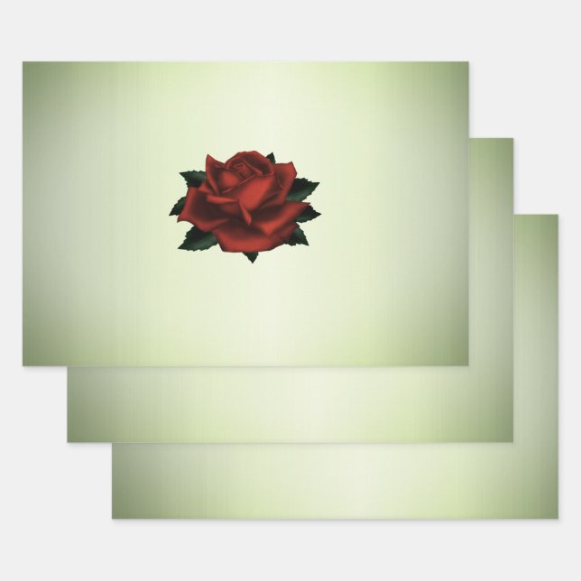 Red Rose Gothic Green Wrapping Sheets (Set)